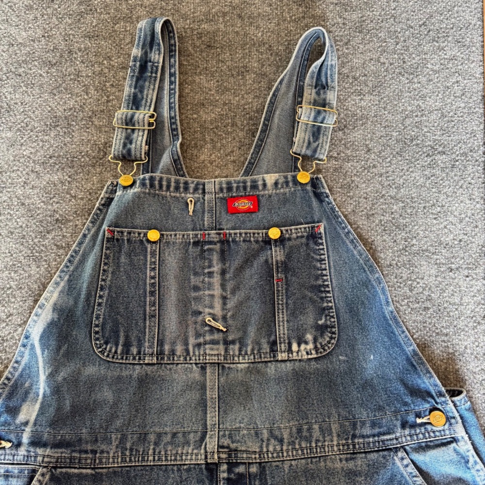 Dickies Bib Overalls Mens 42x30 Bleached Distressed Cotton Denim Blue 2021